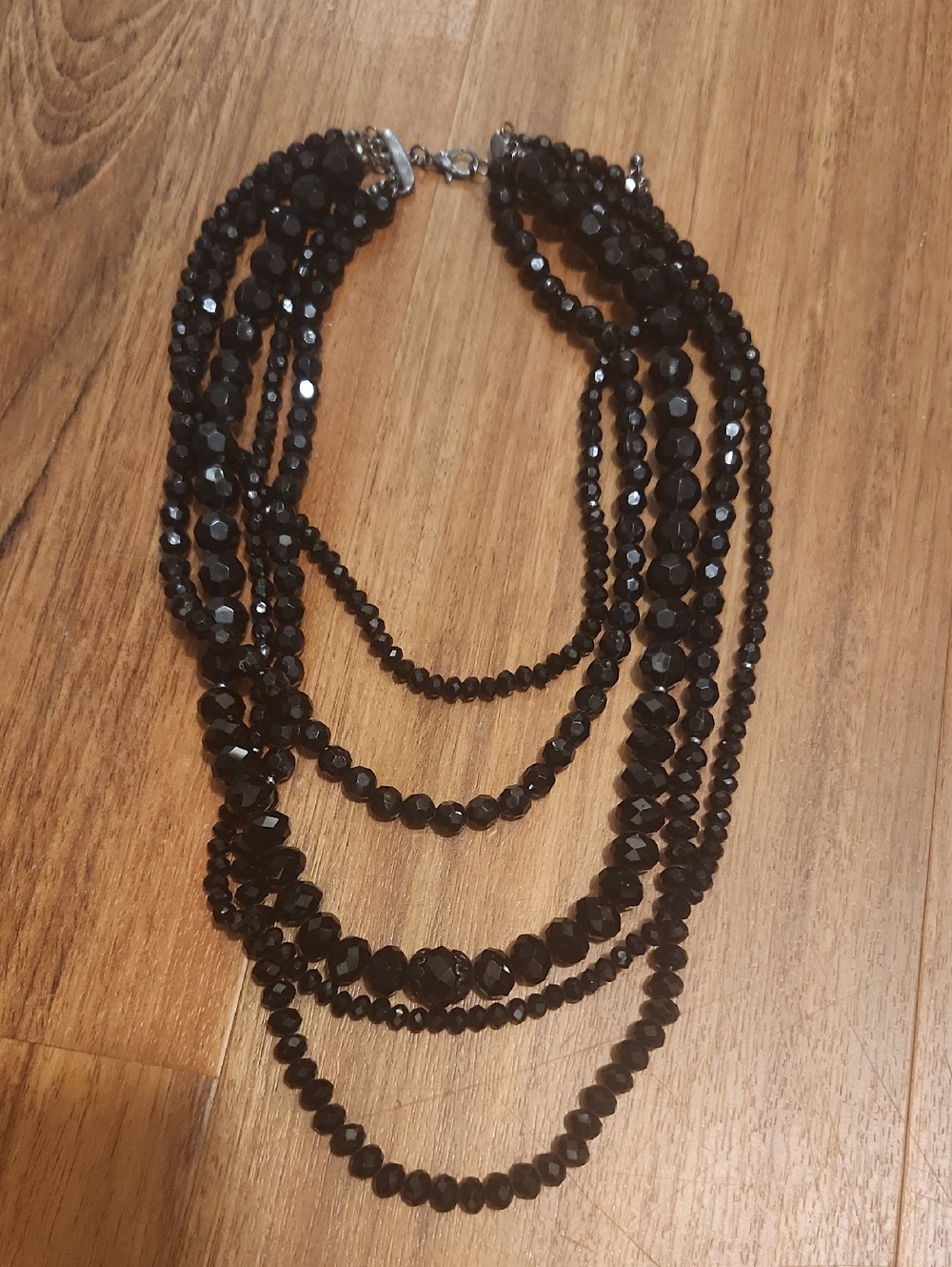 Multi-Strand Black Beaded Necklace